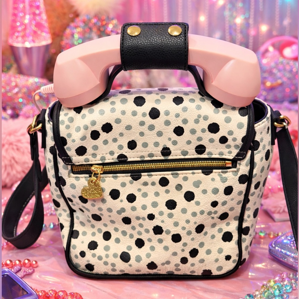 EUC Y2K Vintage Betsey Johnson Navy and Grey Polka Dot Phone Shoulder Bag - Picture 2 of 11